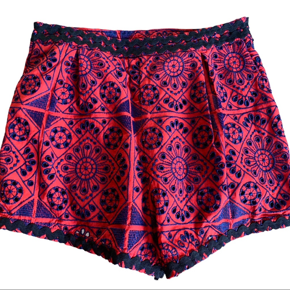 Anthropologie Maeve Red and Blue Patterned Women Shorts